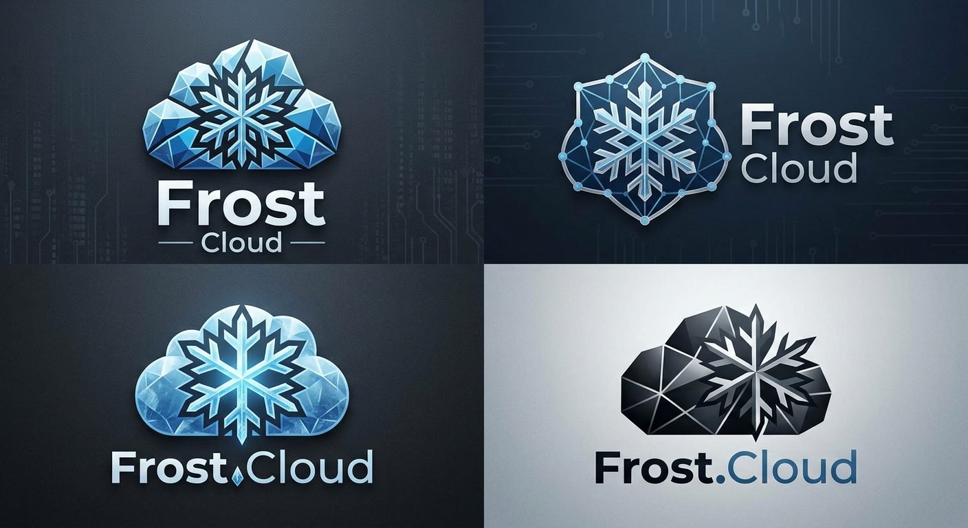 Frost.Cloud concept sheet: crystalline snowflake cloud marks in ice blue
